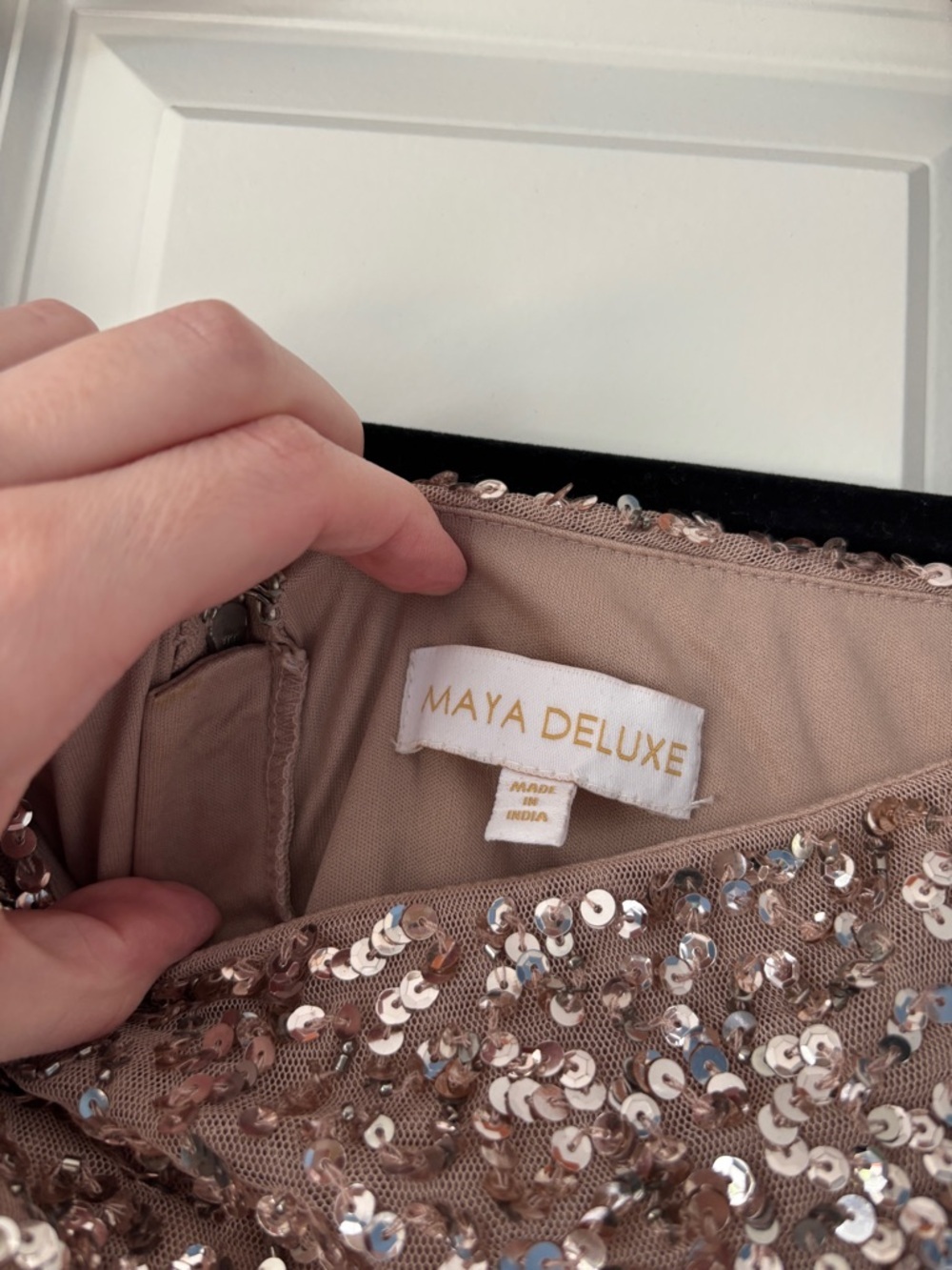 Sequin Off-Shoulder Evening Gown in Blush - Picture 6 of 10